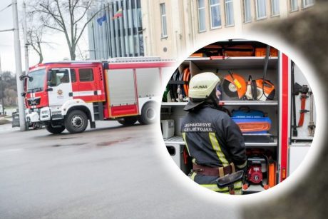 Ugniagesiai lipo kopėčiomis gelbėti žmogaus